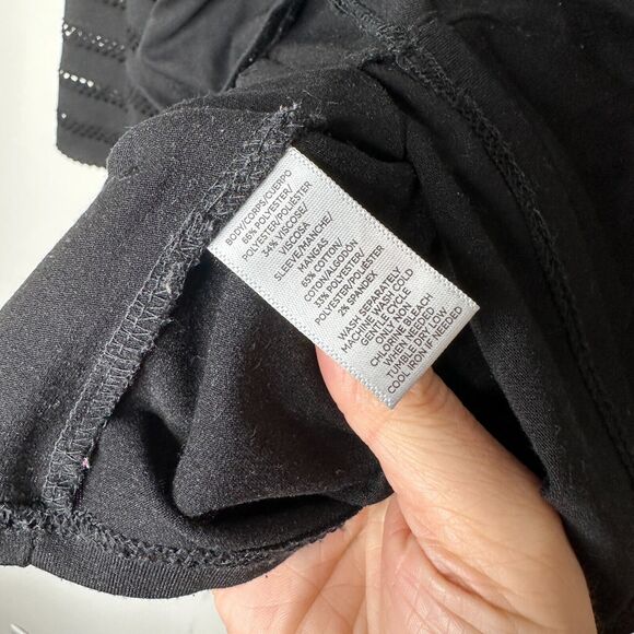 Ann Taylor Loft Black 3/4 Sleeves Cut-Out Triangle Stripe Round Neck Shirt XXP - Picture 6 of 10